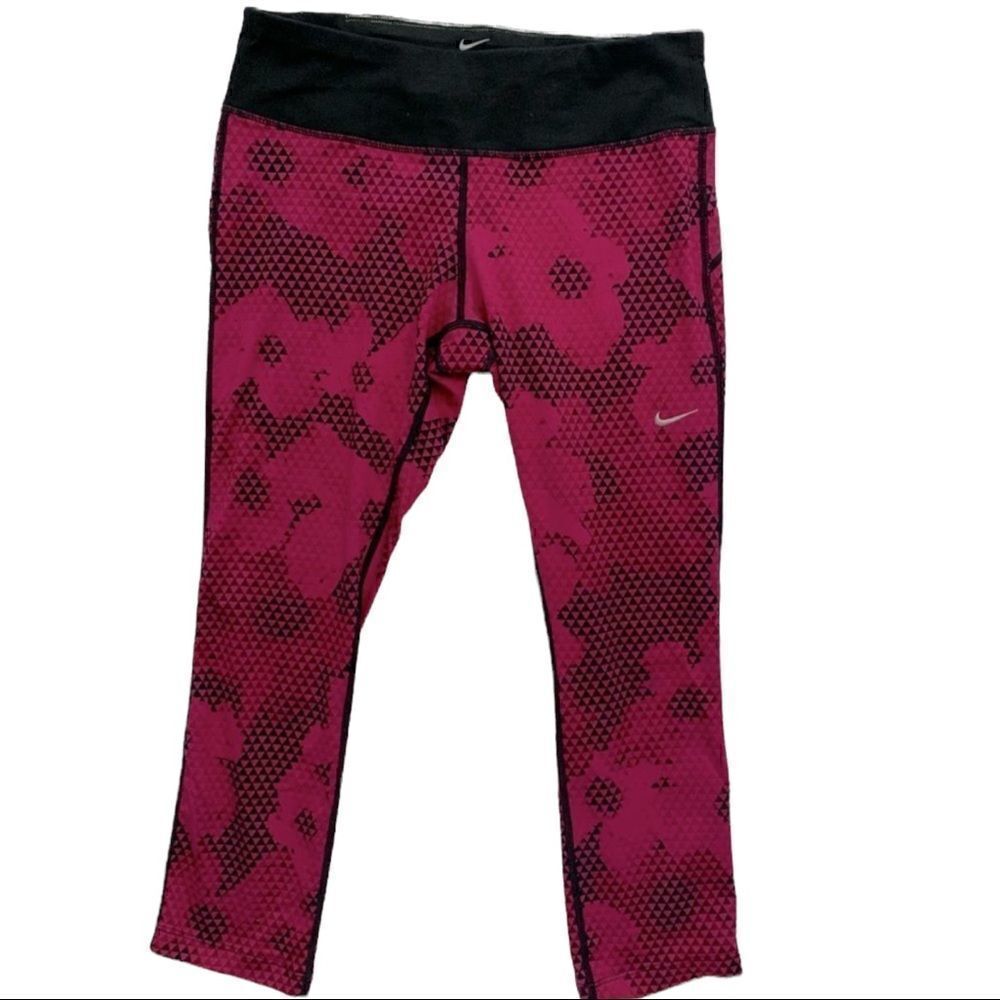 Nike Dry-Fit Running Athletic Crop Pants Pink & Black Dot Cano Women’s Small (S)